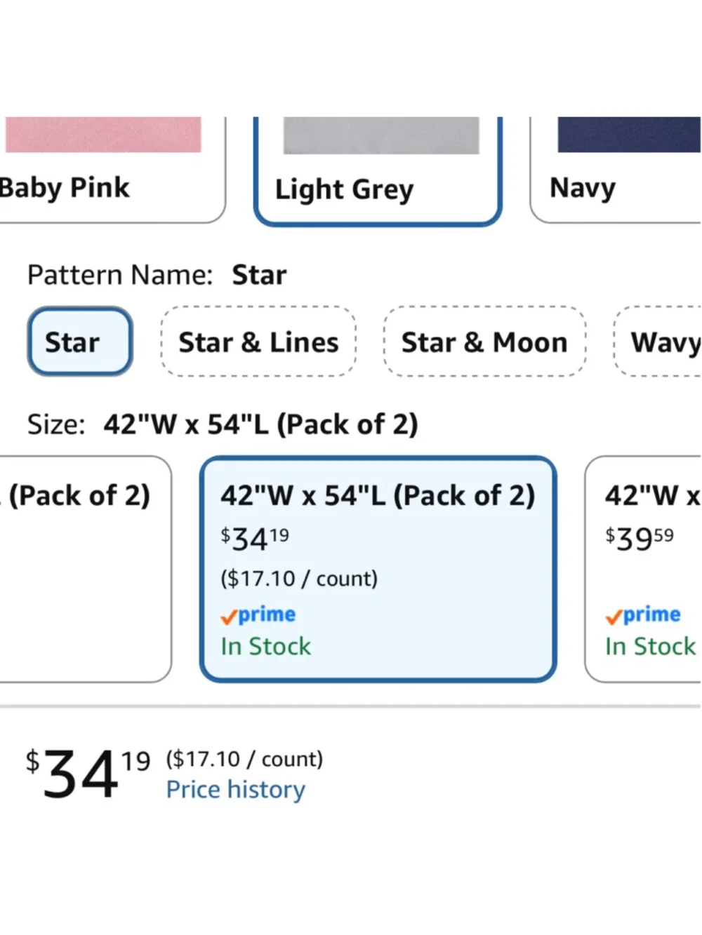 Brand New Light Gray w/ Stars Blackout Curtains 2 Panels (42 x 54 Inch)
